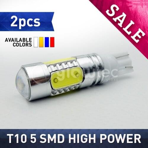 2pcs T10 7.5W High Power T10 LED 5 COB 5 SMD 7.5W (5*1.5W) 5cob 5smd Super Car Signal Tail Turn LED Fog Light Bulbs Lamp GLOWTEC