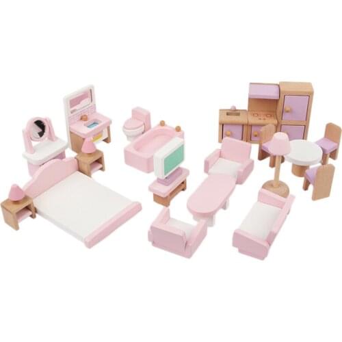 22 Pack Dollhouse Playhouse Toys Childrens Wooden Simulation Small Furniture Toy Kit