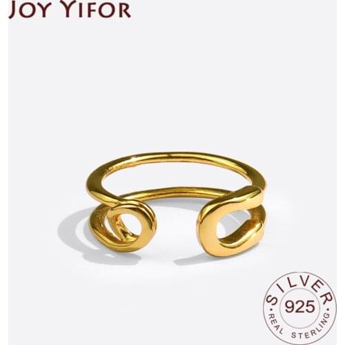 925 Sterling Silver New Simple Design Double Lines Gold Color Rings Retro Distressed Opening Handmade Ring Fashion Fine Jewelry