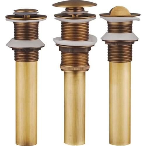 Antique Bathroom Basin Push Down Pop-Up Drain With Overflow Design Brass