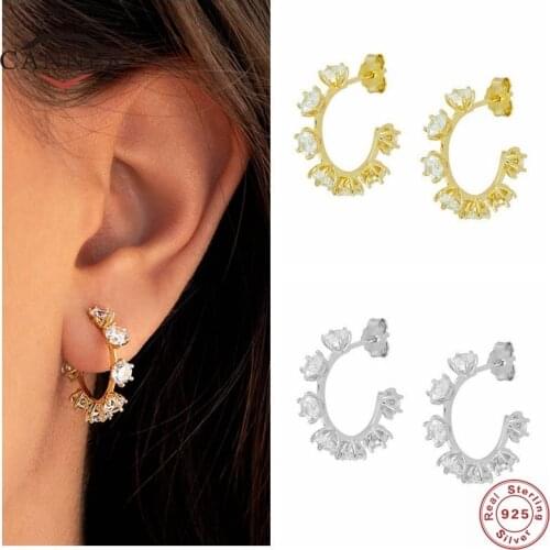CANNER 925 Sterling Silver C-shaped Zircon Personalized Stud Earrings For Women Piercing Earring Earings Jewelry Gift Pendientes