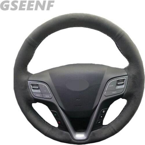 Car Accessories Steering Wheel Cover For Hyundai Santa Fe 2013-2018 ix45 2013-2016 Black Hand-stitched Comfortable Suede