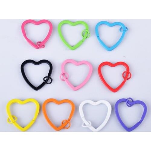 10pcs 30MM DIY accessories painted heart-shaped split key ring open jump ring heart love Keychain Key Chain findings Bag pendant