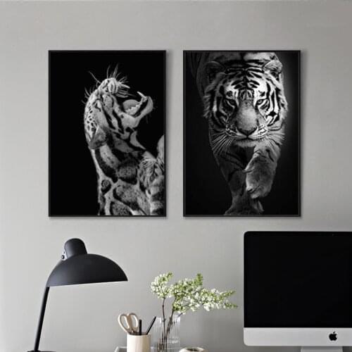 Black and White Animal Tiger Art Poster and Prints Canvas Painting Abstract Canvas Painting Wall Art Pictures Home Decoration