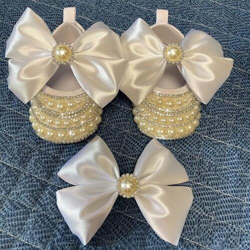 BABY SHOES Handmade Pearl Diamond Baby Newborn Princess Shoes Daytime Prom Shoe Hand-Drilled Sole Christenings Shoes