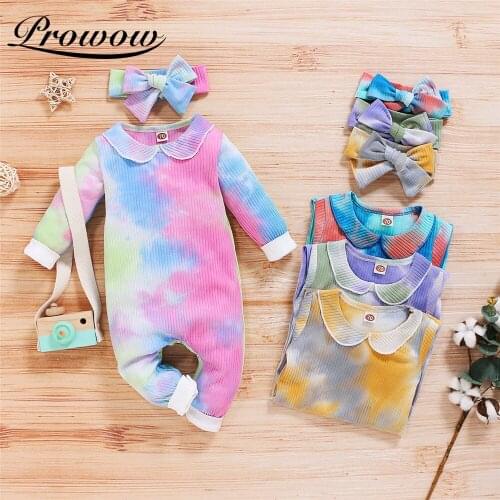 Prowow Tie Dye Baby Romper Fashion Newborn Jumpsuit For Kids Stripe Baby Girl Overalls 2 Pcs Infant Clothing Girl Baby Sleepwear