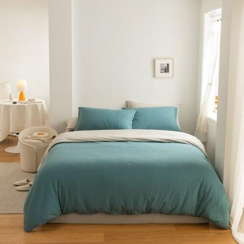 Reversible Knitted Cotton Duvet Cover with Zipper Closure Twin Full Double Queen King Solid Color Bedding Set Breathable Soft