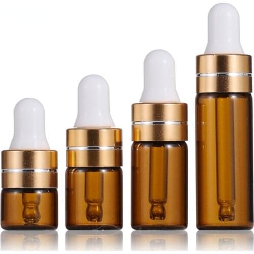 100Pcs 1/2/3/5 ML Clear Glass Essential Oil Aromatherapy Dropper Bottles Silver Gold Cap Reagent Drop Eye Liquid Pipette Bottle