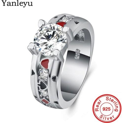 Yanleyu Luxury 2CT 8MM Cubic Zircon Solitaire Ring Solid 925 Sterling Silver Wedding Rings for Women Engagement Jewelry PR014