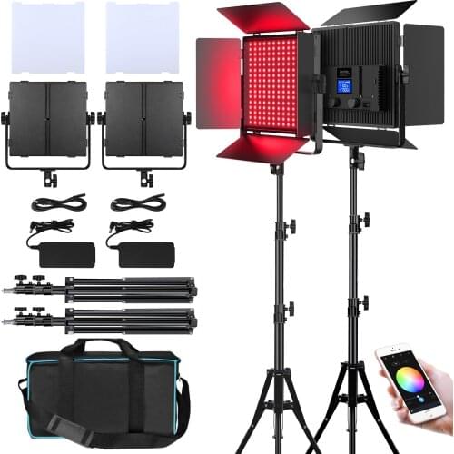 Photography Lighting Kit R60 2 Packs LED Video Light 60W RGB Studio Lights for Video Recording with APP Control,3200K-7500K, Alu
