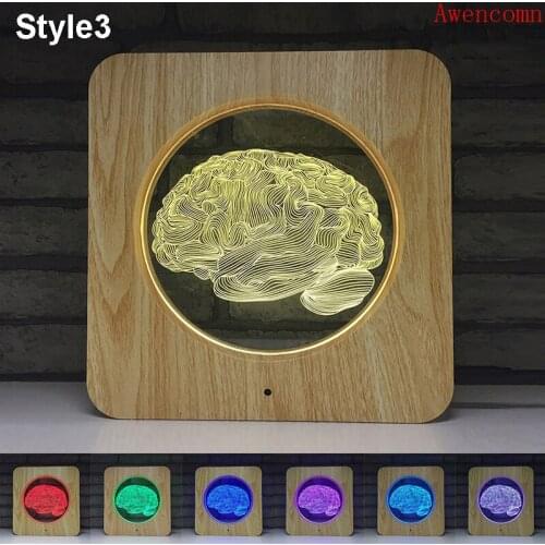 Brain Design Frame 3D LED Decor Night Light ABS Plastic DIY Customized Lamp Table Lamp Kids Colors Gift Home Decor Dropshipping