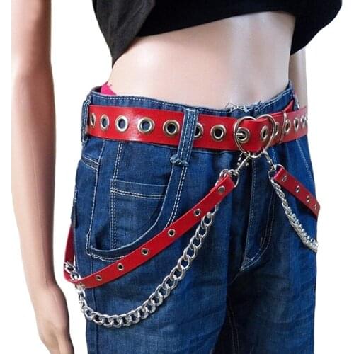 Fashion Punk Hip-hop metal chain leather Belts men women Waist Chain Hot causal cool Jeans Silver Metal Clothing Accessories