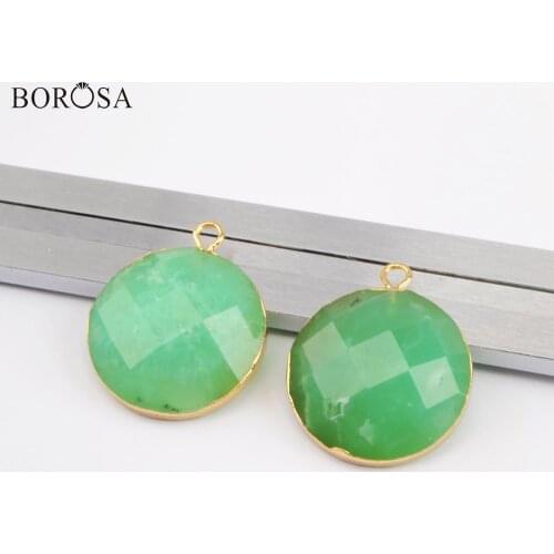 BOROSA 20mm Round Austrlian Jades Faceted Charms for Necklace Jewelry High Quality Gems Stones Beads Pendant Wholesale G1971