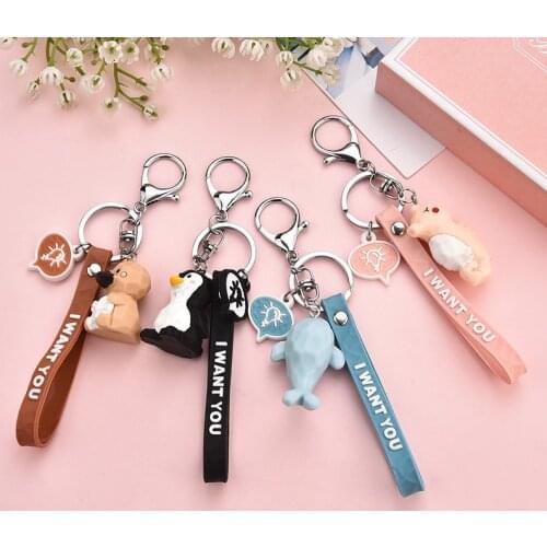 Cartoon Dolphin Penguin Duck Seahorse Key Chain Personality Trendy Car Keychain Creative Practical Gift Handbag Keyrings