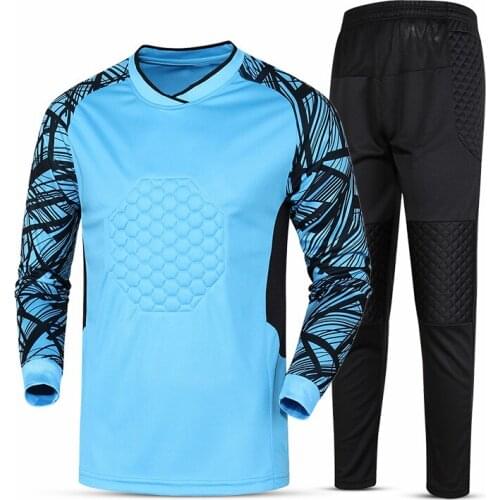 Mens Short Soccer Goalkeeper Jersey Set Quick Dry Goalkeeper Uniform Long Sleeve 2018 Goal Keeper Uniforms Suit Training Pants