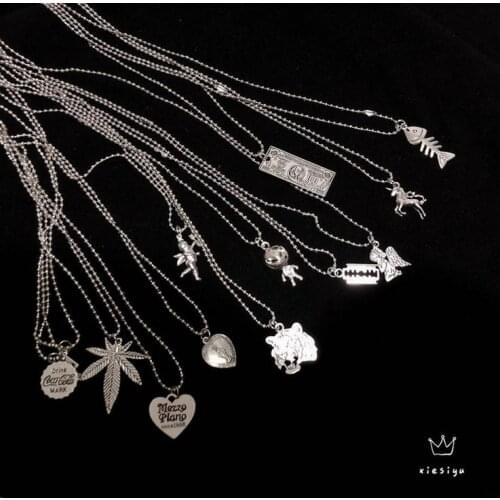 Hip Hop Music Festival Angel Mermaid Rabbit Head Hemp Leaf Necklace Round Beads Di Punk Pendant Necklace Clavicle Chain for Men