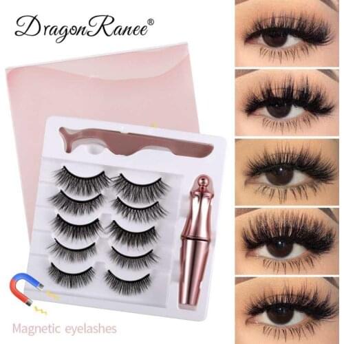 Natural False Eyelashes Magnetic Eyeliner Set 3/5 Pairs 3D Magnet Natural Long Thick Eyelash Extension Tools With Tweezer TSLM1