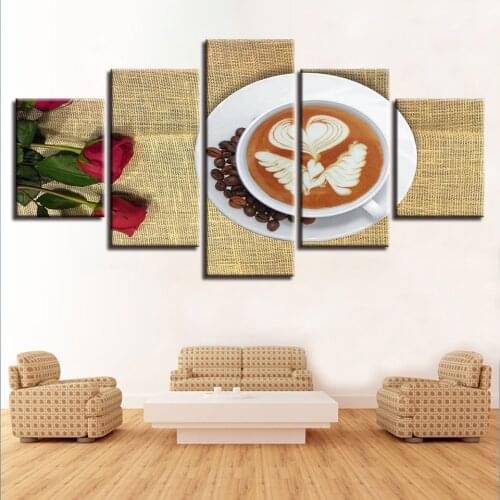 Wall Art Canvas Home Decoration 5 Pieces Painting HD Printed Coffee Macaron Desser Modern Poster Modular Picture For Living Room