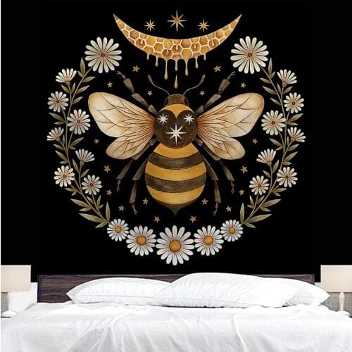 Bee Floral Tapestry Wall Hanging Daisy Flower Wall Decor Tapestries Hanging Bedroom Drom Room Wall Decor Small Black Tapestry