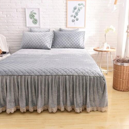 2019 new products Thickened crystal velvet Bedspread Fitted Sheet Pillowcases 2/3pcs Solid Princess Lace Bedding
