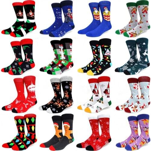 2021 Christmas Series Cartoon Socks Men Funny Christmas Tree Snowflake Elk Snow Cotton Happy Socks Man New Year Sokken Plus Size