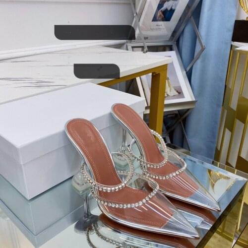 Casual Designer sexy lady fashion women shoes pvc clear Transparent point toe crystal high heels sandals sandalias de las mujer