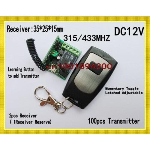 DC12V Door Access Remote Control System Gateway Garage Door Lock 2Receiver 100Transmitter 315/433MHZ Waterproof Transmitter
