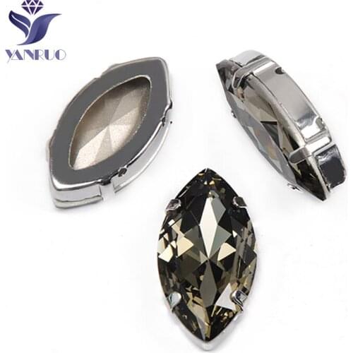 YANRUO 4227 17x32mm Black Diamond Navette Strass Glass Stones Point Back Crystal Applique Sew On Rhinestones For Clothing