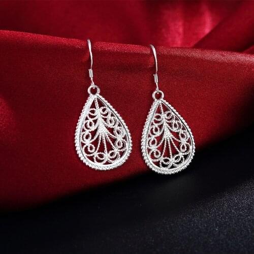 Hot fashion party wedding Jewelry 925 Sterling Silver Earrings for Women Christmas Gifts Romantic carved drop shape Earrings