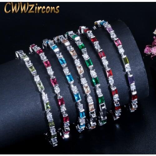 CWWZircons White Gold Color Simple Fashion Women Red Blue Green Cubic Zirconia Friendship Bracelet Femme Jewelry 2020 CB195