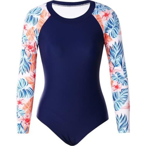 Meihuida Women’s Patchwork One-piece Swimsuit, Printed Long SLeeve Triangle Crotch Sun-Proof Swimwear for Beach and Swimming