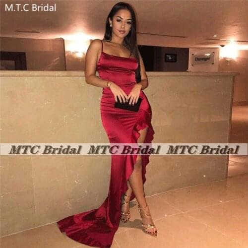 Sexy Mermaid Burgundy Long Prom Dresses With Slit Strapless Spaghetti Straps Women Night Party Prom Gowns Plus Size