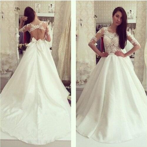 Plus Size Jewel Lace Wedding Dresses Capped with Long Sleeve A-line Bridal Gown Backless Sexy Long Wedding Dresses With Beading