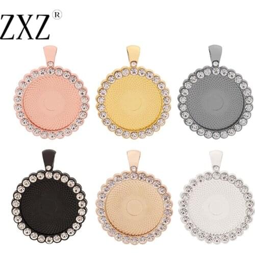 ZXZ 5pcs 25mm Round Circle Rhinestone Pendant Tray Blank Bezel Cameo Cabochon Settings for Necklace DIY Jewelry Making Findings
