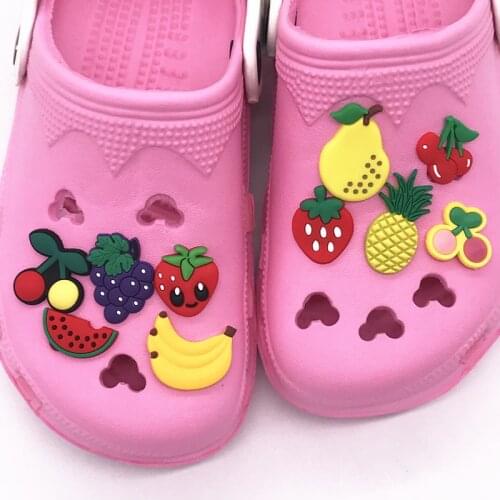 1Pcs Fruit Banana Cherry Grape Figure Shoe Accessories Diy Decoration Fit Kids Wristband Shoes Kids X-mas Gift
