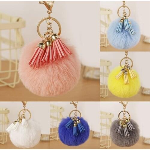 1PC Keyring Plush Fluffy Faux Fur Ball Key Chain Tassel Car Handbag PomPom Soft