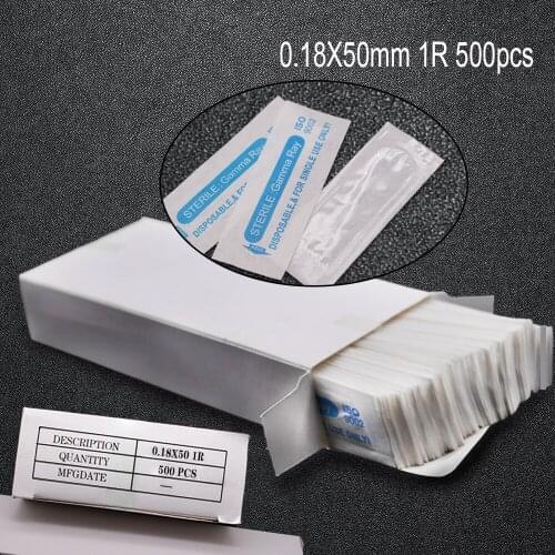 500 Pieces/Box Sterilized 0.18x50mm 1R Tattoo Needles Semi-permanent Makeup Micro Needles For Microblading Pen