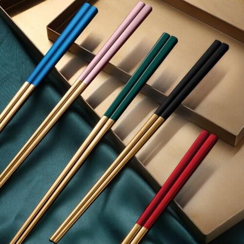 6 Pairs Stainless Steel Metal Chopsticks Chinese Gold Chop Sticks Set Reusable Food Sticks Eco-Friendly Tableware Dropshipping