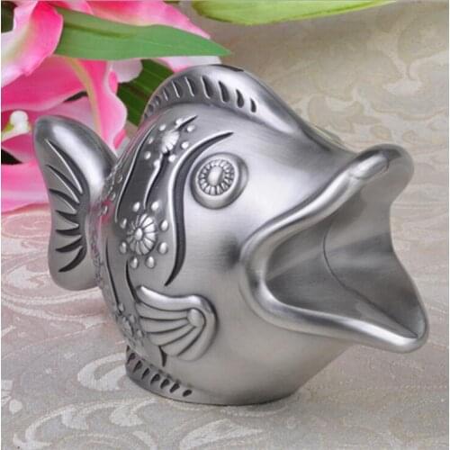 Bigmouth fish metal coin saving box bank coin for home decorative kids money box bank money storage box kids piggy bank SNG052