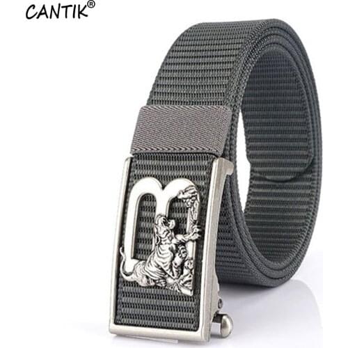 CANTIK Unique Tiger & B Letter Automatic Buckle Canvas Belt Quality Nylon Material Belts Men Accessories Freeshipping CBCA226