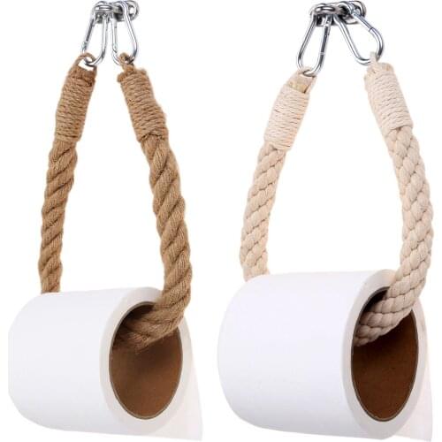 1set Toilet Paper Holder Roll Hanging Rope Towel Rack Wall Mount Nature Jute Cotton White Beige Bathroom Bohemian Style Decor