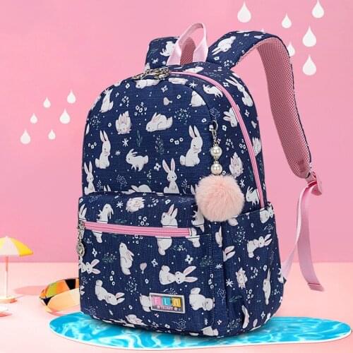 Print Childrens Backpack for Girl 1-3-6 Grade Girls' School Backpack 6-8-12 Years Cute Bunny Schoolbags for Girls Baby Kid Bag