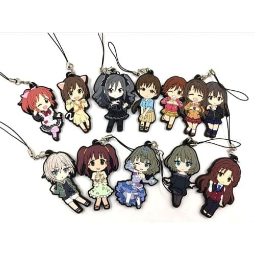 Random Send 10pcs/Lot Anime figure the idolm ster cinderella random send rubber Silicone mobile phone charms/keychain