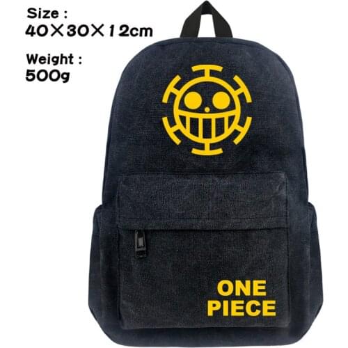 Anime One Piece Canvas Backpack Trafalgar Law School Bag Trafalgar Laws Skull Travel Bag for Men Women