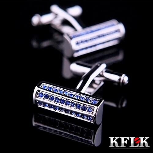 KFLK 2020 Luxury shirt cufflinks mens gifts Brand cuff button Blue Crystal cuff links High Quality Long abotoaduras Jewelry