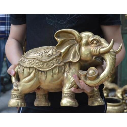 32cm Chinese pure copper Ruyi Fortune Elephant Feng Shui office home creative craft ornaments