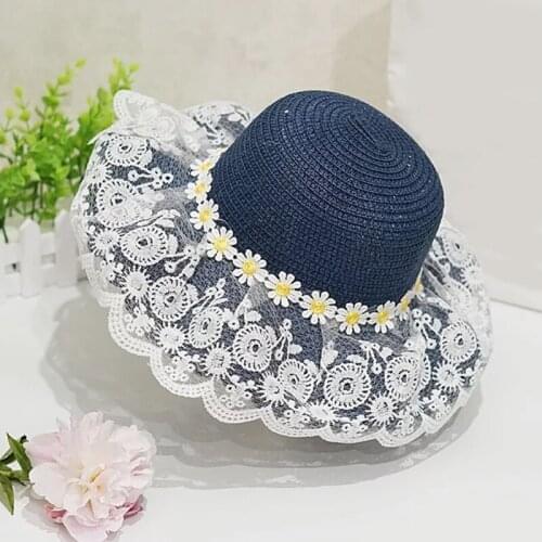 2021 Baby Girls Lace Sun Hat For Kids New Summer Princess Empty Top Caps Childrens Sun Hat Super Large Brim Bucket Hats