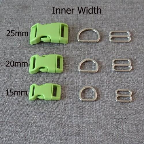 20Sets/Lot Metal D Ring Hardware Straps Belt Webbing Slider Plastic Buckle For Pet Dog Collar Necklace Harness Sewing Accessory