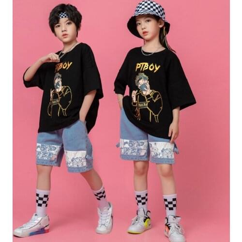 Fashion Summer Short Sleeved Shorts Suit Hip Hop Clothes Girls Boys Jazz Dance Costumes Street Dance Festival Clothing DQS7611
