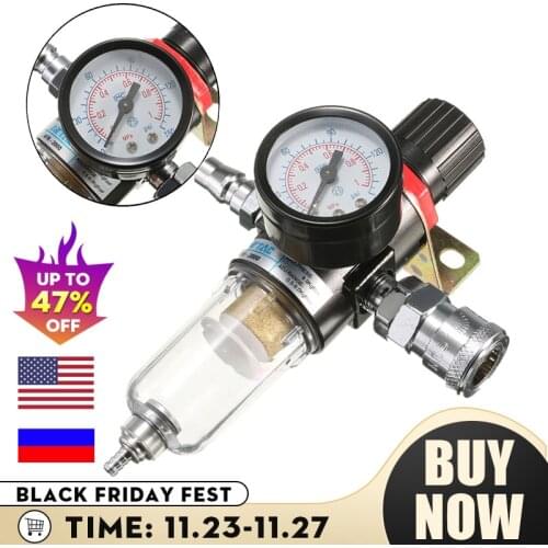 1/4" 30-120PSI Air Compressor Filter 40 Micron Water Separator Trap Tools Kit With Regulator Gauge Light Weight Filter Particles